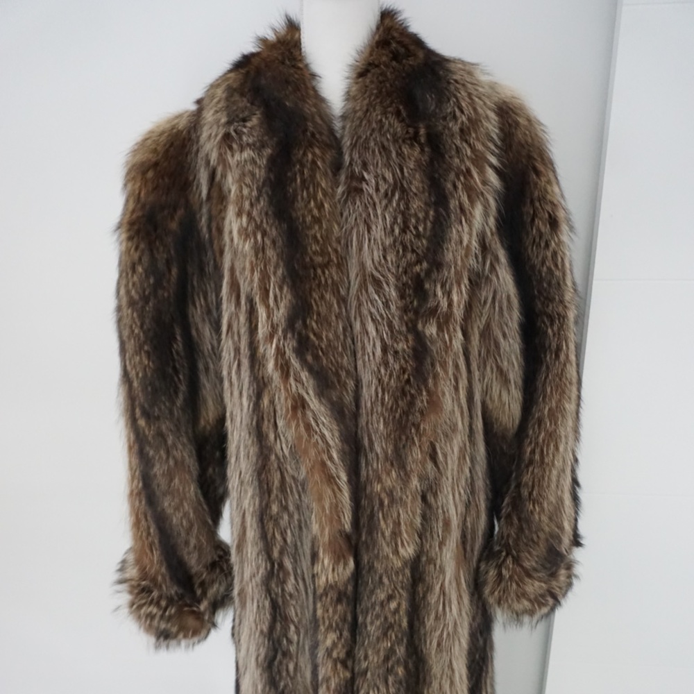 Raccoon Fur Long Coat Winter Warm Custom Made Size M/L